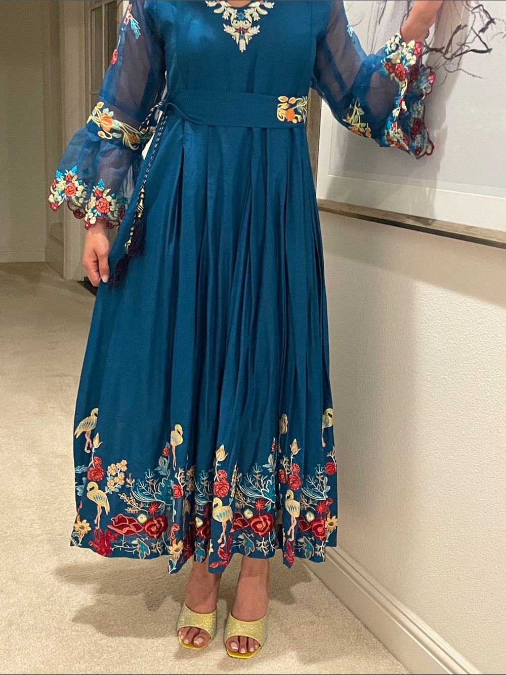 Embellished Teal Floral Embroidered Maxi shirt/Dress